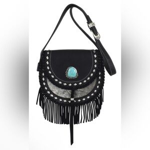 Trenditions  Fringe Black Leather Western Boho Crossbody NWT Bag